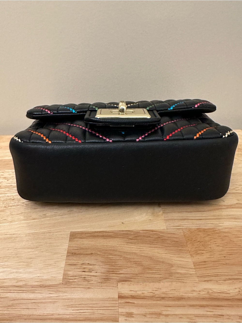 Karl Lagerfeld Black Quilted Crossbody Bag with Multicolor Stitching - Picture 11 of 16